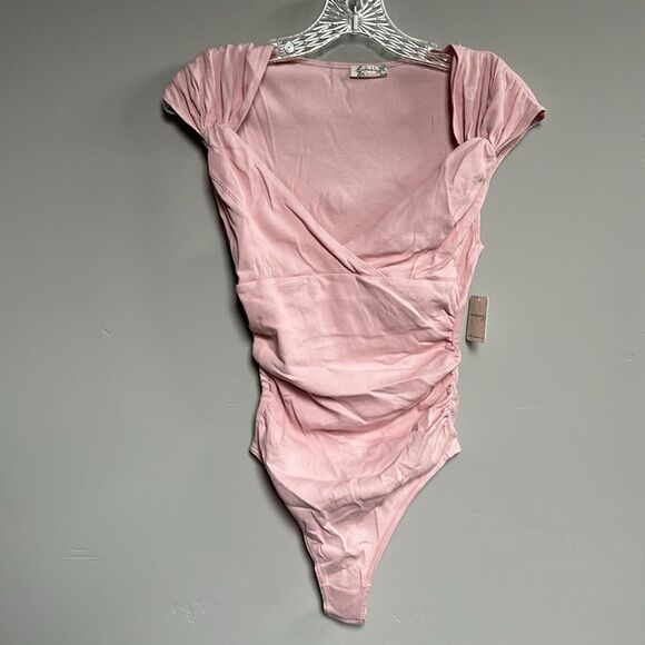 NWT Free People Another Love Stretchy Ribbed Thong Vneck Bodysuit Silver Pink XS - Picture 4 of 15